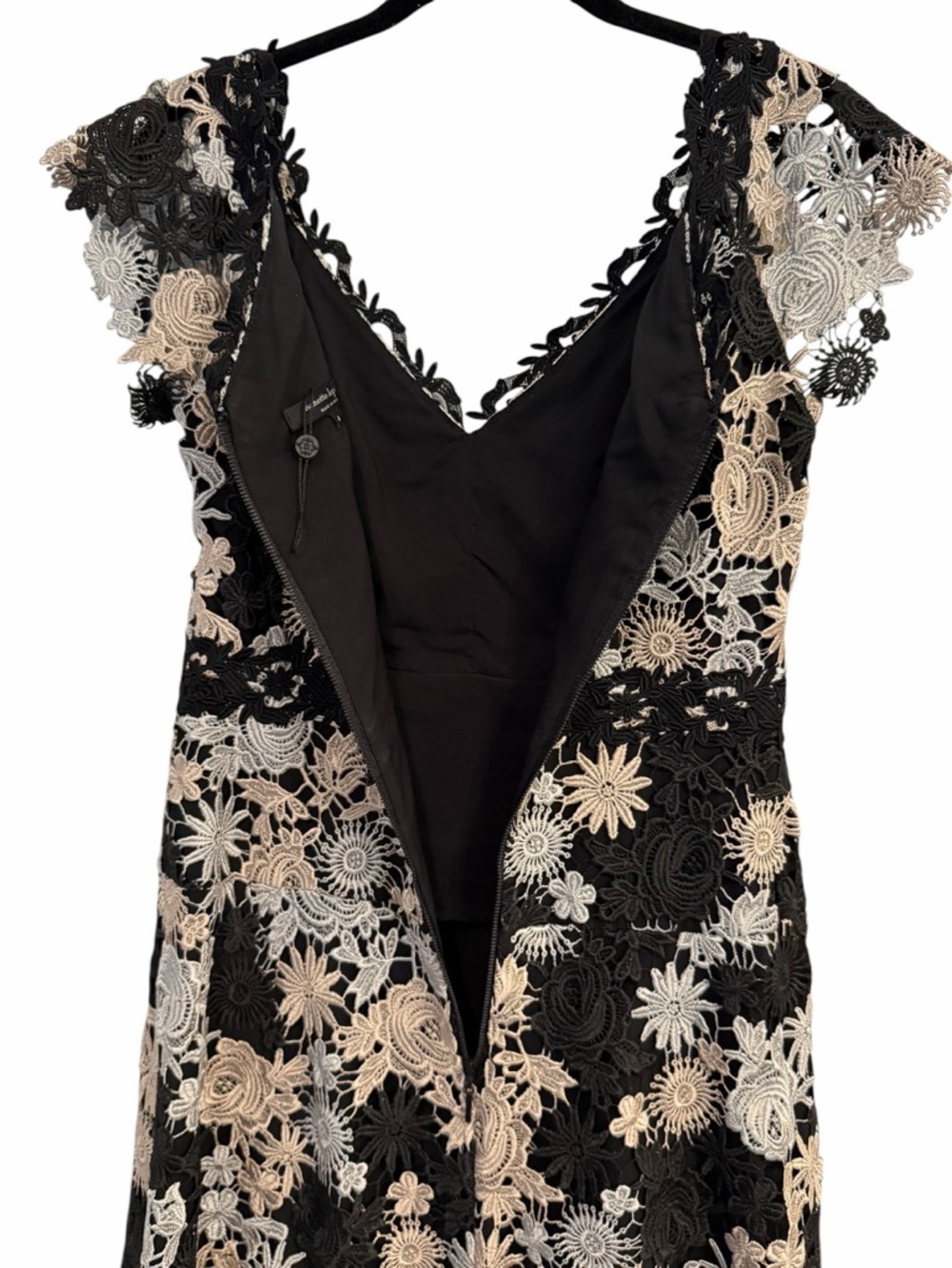 Nanette Lepore High Roller Dress Floral Lace V Neck Asymmetrical Black 4 - Picture 5 of 13